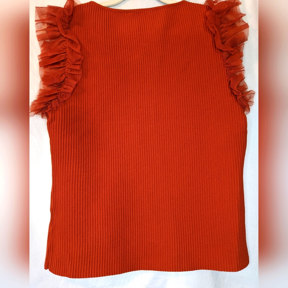 Bailey/44 Rust Ruffle Sleeved Ribbed Top, Large - Picture 2 of 9